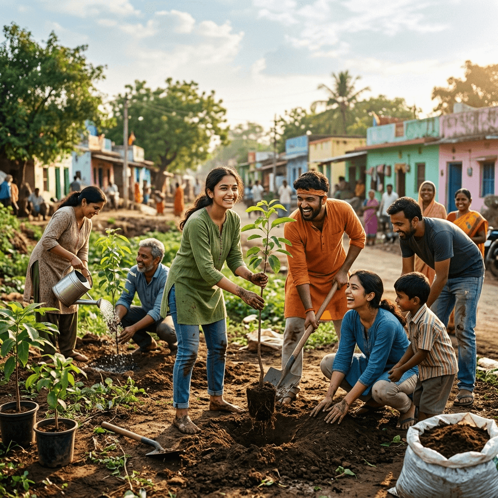 Dedicated volunteers collaborating with Aspect Foundation on rural empowerment
